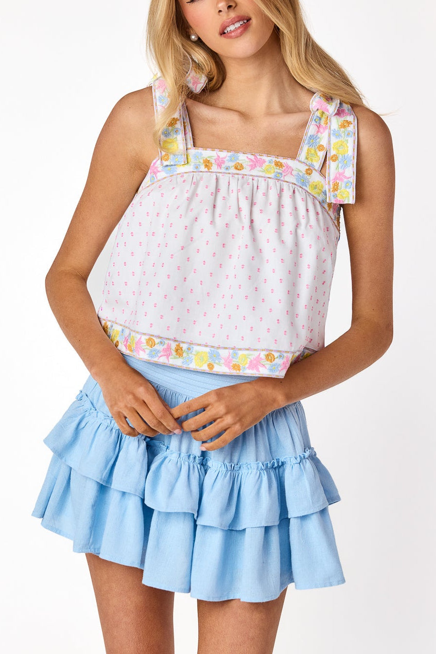 Luca Embroidered Top Floral Pastel