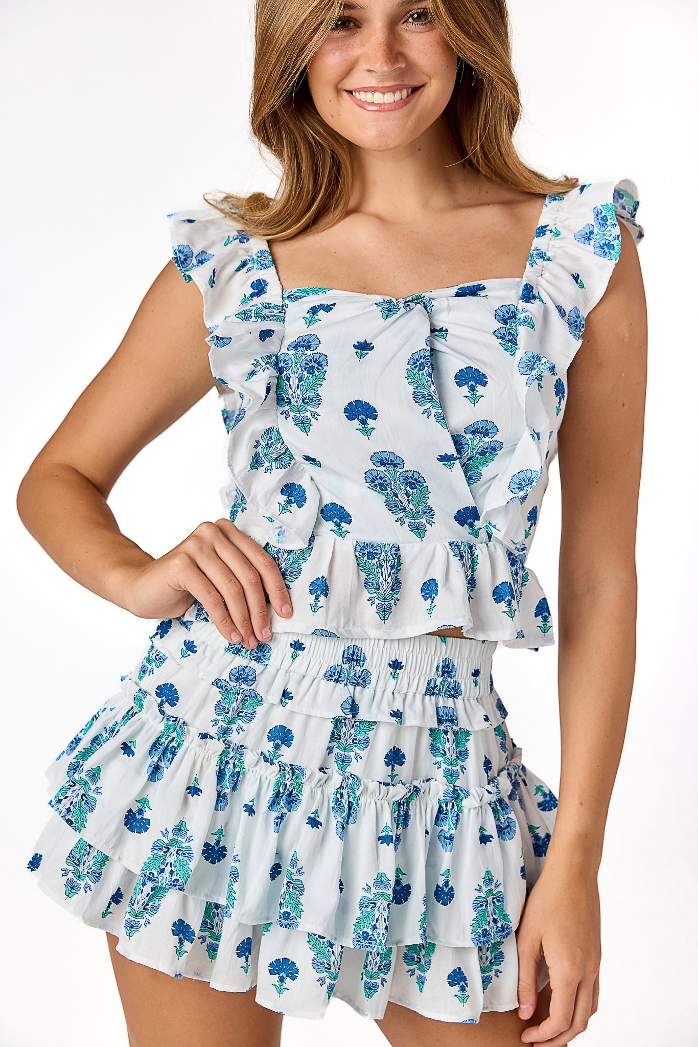 Ophelia Top Blue Block Print